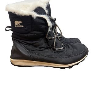 Sorel Boots Womens 5 Whitney II Flurry Winter Black Fur Lined Lace Up Ankle Top